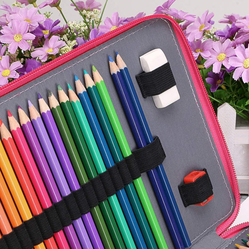 BTSKY 200 Slots Colored Pencil Organizer - Deluxe PU Leather Pencil Case Holder With Removal Handle Strap Pencil Box Large for Colored Pencils Watercolor Pencils (Pink) - Image 4